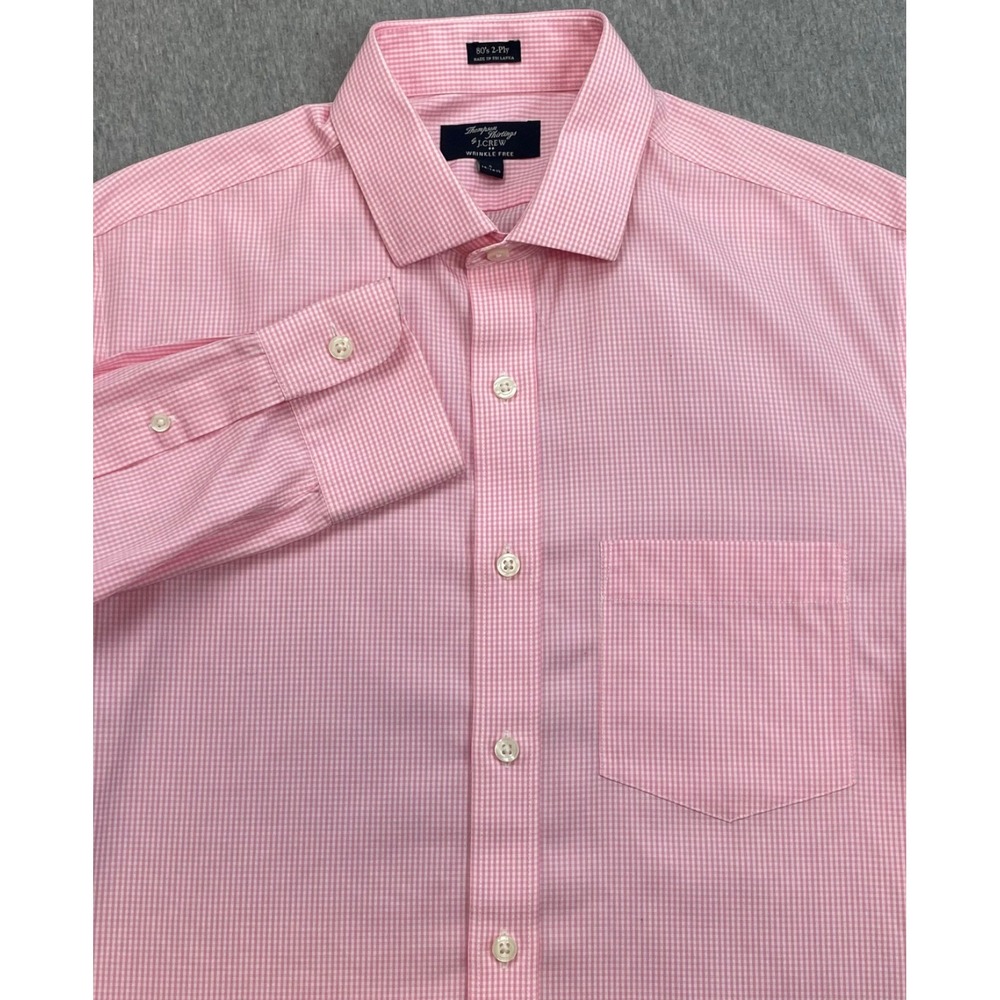 J Crew Shirt Mens S (14-14.5) Pink White Micro Check 100% Cotton Button Up
